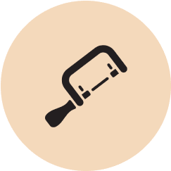 Icon of a cheese slicer with a handle on an orange circular background.